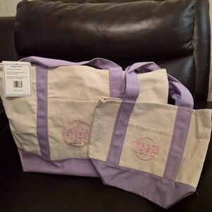 Trader Joe's LARGE AND MINI Combo Lavender Canvas Tote Bag